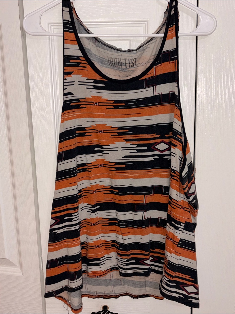 Iron Fist Men’s Orange Black Striped Tank Top